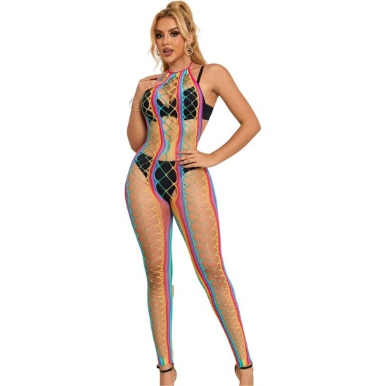 Subblime Bodystockings SUBBLIME - 952358 RAINBOW MESH HALTER NECK BODYSTOCKING XS/M