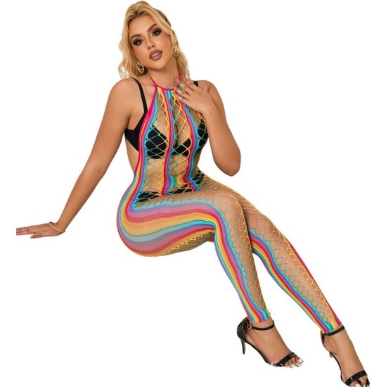 Subblime Bodystockings SUBBLIME - 952358 RAINBOW MESH HALTER NECK BODYSTOCKING XS/M