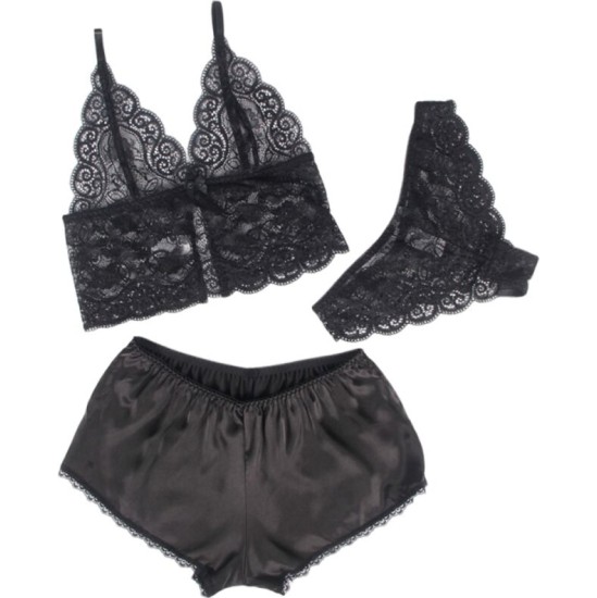 Subblime Sets SUBBLIME - 953928 SILK AND LACE NIGHTGOWN + PANTIES BLACK L/XL