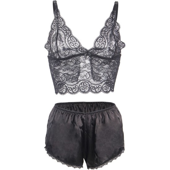 Subblime Sets SUBBLIME - 953928 SILK AND LACE NIGHTGOWN + PANTIES BLACK L/XL