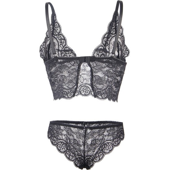 Subblime Sets SUBBLIME - 953928 SILK AND LACE NIGHTGOWN + PANTIES BLACK L/XL