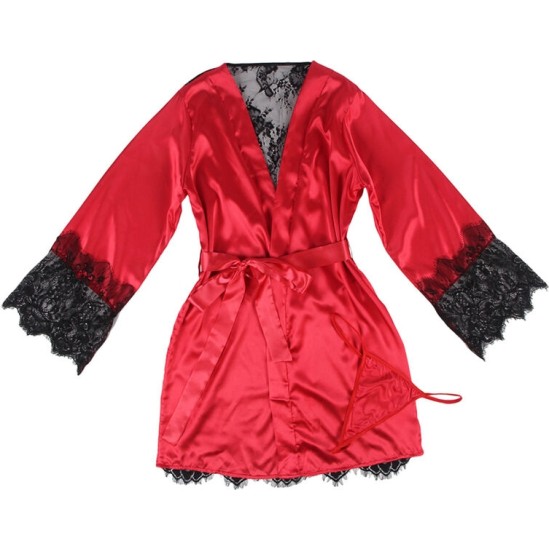 Subblime Sets SUBBLIME - 954024 LACE SHEER BACK CAMISOLE + THONG RED/BLACK L/XL