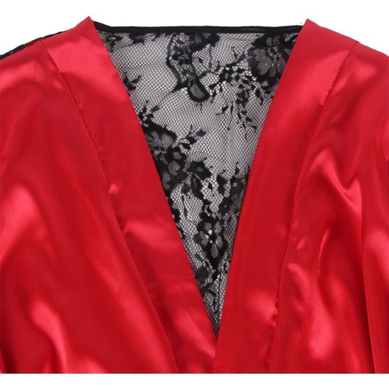 Subblime Sets SUBBLIME - 954024 LACE SHEER BACK CAMISOLE + THONG RED/BLACK L/XL