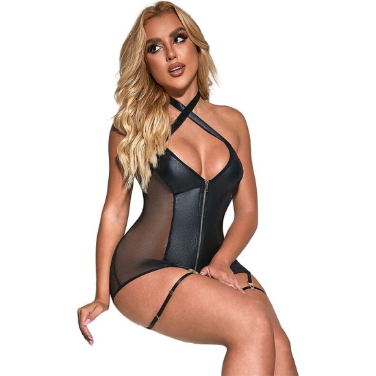 Subblime Dresses SUBBLIME - 954444 SEXY MESH DRESS LEATHER BLACK S/M