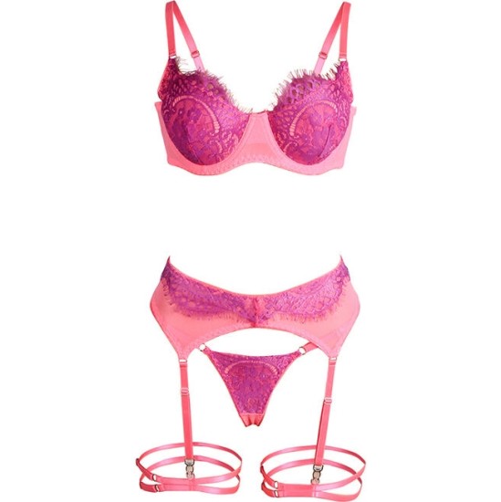 Subblime Sets SUBBLIME - 955366 BRA SET WITH LACE AND GARTER LINES PINK AND PURPLE L/XL