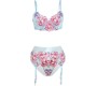 Subblime Sets SUBBLIME - 957643 FLOWER EMBROIDERED BRA AND GARTER BELT SET PINK S/M
