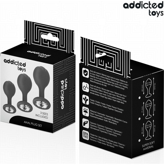 Addicted Toys SET OF 3 ANAL PLUG SILICONE WITH JEWEL