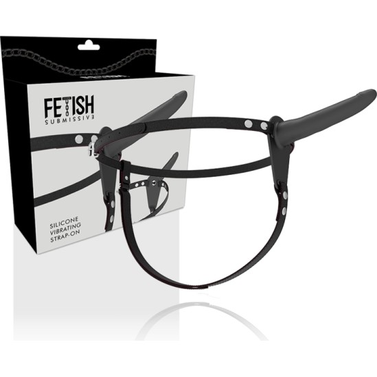 Fetish Submissive Harness BLACK SILICONE VIBRATOR 15 CM