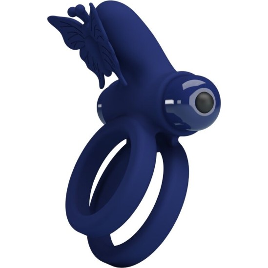 Pretty Love Male PRETTY LOVE - JAMELE DOUBLE RING WITH VIBRATION & BUTTERFLY STIMULATOR BLUE