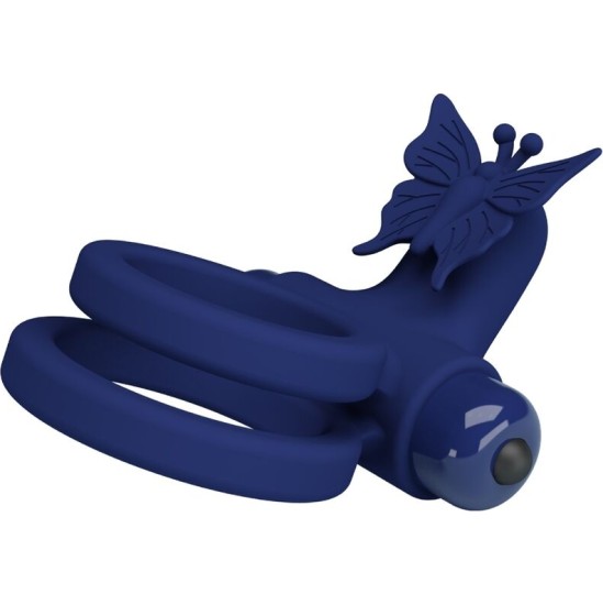 Pretty Love Male PRETTY LOVE - JAMELE DOUBLE RING WITH VIBRATION & BUTTERFLY STIMULATOR BLUE