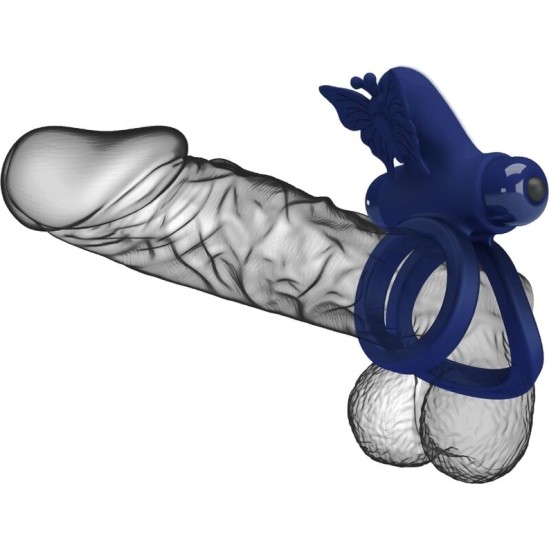 Pretty Love Male PRETTY LOVE - JAMELE DOUBLE RING WITH VIBRATION & BUTTERFLY STIMULATOR BLUE