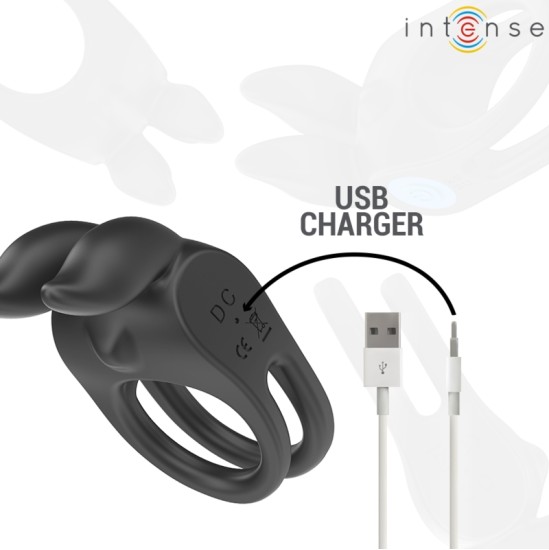 Intense Couples Toys INTENSE - SAM VIBRATOR DOUBLE PENIS RING 10 VIBRATIONS BLACK