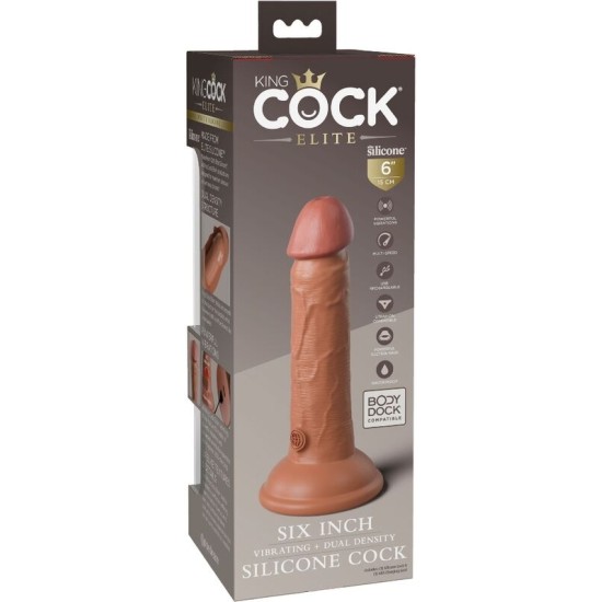 King Cock ELITE REALISTIC DILDO VIBRATING & SILICONE 15.2 CM CARAMEL