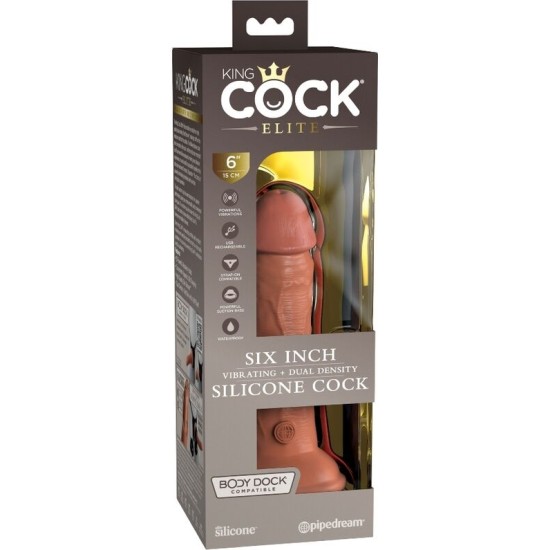 King Cock ELITE REALISTIC DILDO VIBRATING & SILICONE 15.2 CM CARAMEL