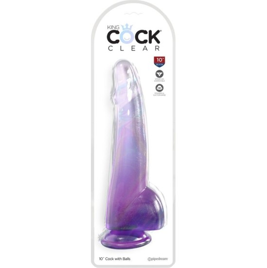 King Cock CLEAR DILDO WITH TESTICLES 19 CM PURPLE
