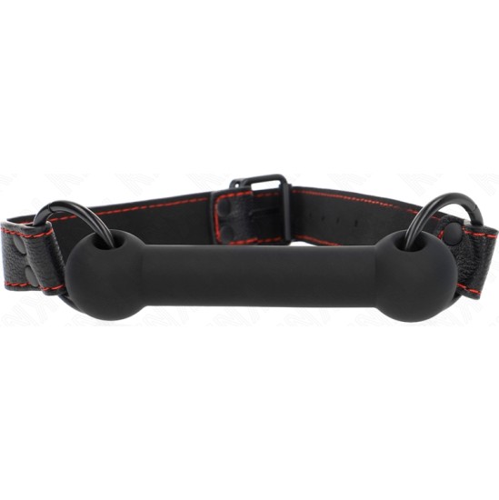 Kink Collar & Gag KINK - BONE GAG WITH LEATHERETTE STRAP BLACK ADJUSTABLE 41-57 CM