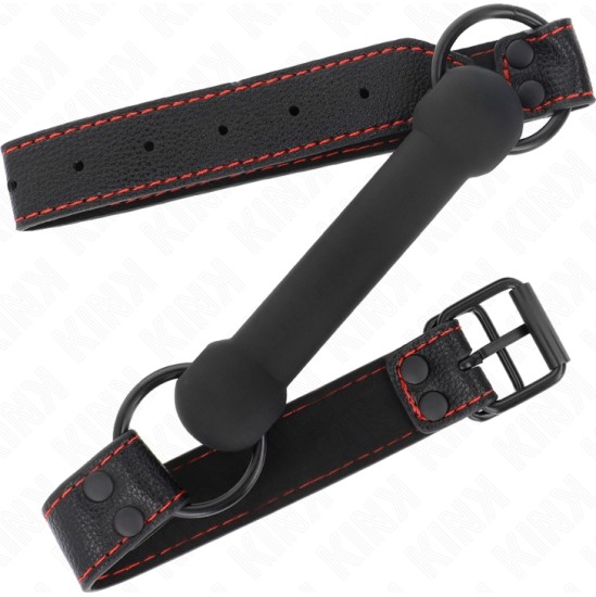Kink Collar & Gag KINK - BONE GAG WITH LEATHERETTE STRAP BLACK ADJUSTABLE 41-57 CM