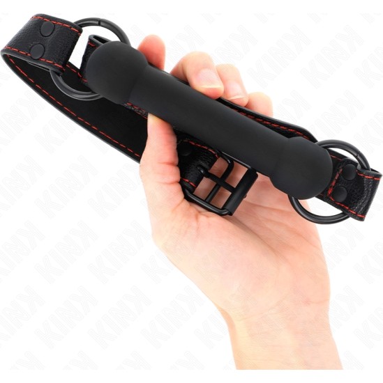 Kink Collar & Gag KINK - BONE GAG WITH LEATHERETTE STRAP BLACK ADJUSTABLE 41-57 CM
