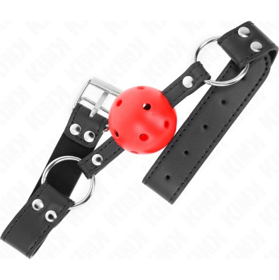 Kink Collar & Gag KINK - BREATHABLE BALL 4 CM GAG WITH DOUBLE RIVET LEATHER 62.5 x 2.5 CM ADJUSTABLE 42-58 CM