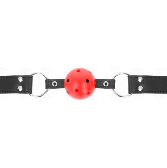 Kink Collar & Gag KINK - BREATHABLE BALL 4 CM GAG WITH DOUBLE RIVET LEATHER 62.5 x 2.5 CM ADJUSTABLE 42-58 CM