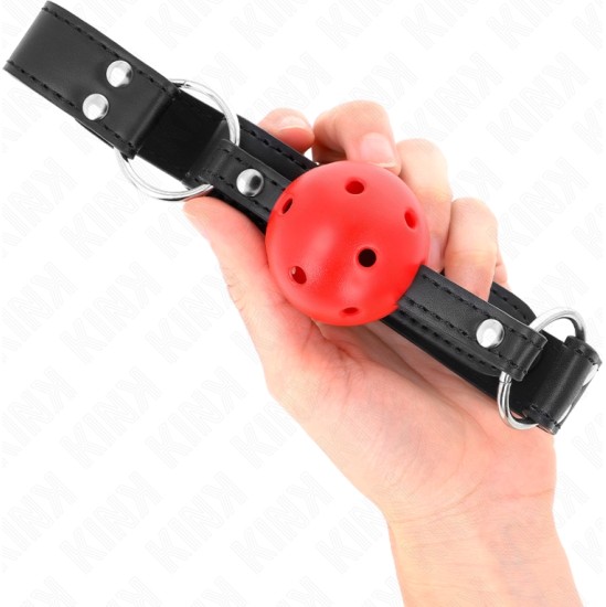 Kink Collar & Gag KINK - BREATHABLE BALL 4 CM GAG WITH DOUBLE RIVET LEATHER 62.5 x 2.5 CM ADJUSTABLE 42-58 CM