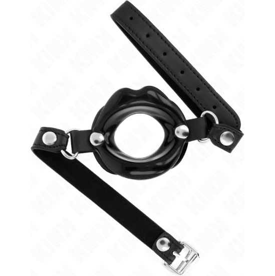 Kink Collar & Gag KINK - LIP 8 CM GAG WITH BLACK LEATHERETTE STRAP 63 x 2 CM ADJUSTABLE 39-58 CM