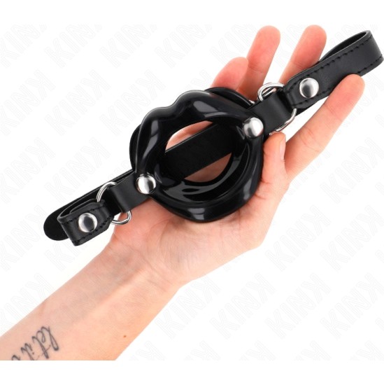 Kink Collar & Gag KINK - LIP 8 CM GAG WITH BLACK LEATHERETTE STRAP 63 x 2 CM ADJUSTABLE 39-58 CM