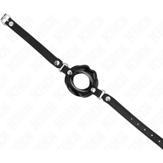 Kink Collar & Gag KINK - LIP 8 CM GAG WITH BLACK LEATHERETTE STRAP 63 x 2 CM ADJUSTABLE 39-58 CM