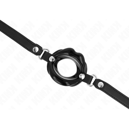 Kink Collar & Gag KINK - LIP 8 CM GAG WITH BLACK LEATHERETTE STRAP 63 x 2 CM ADJUSTABLE 39-58 CM
