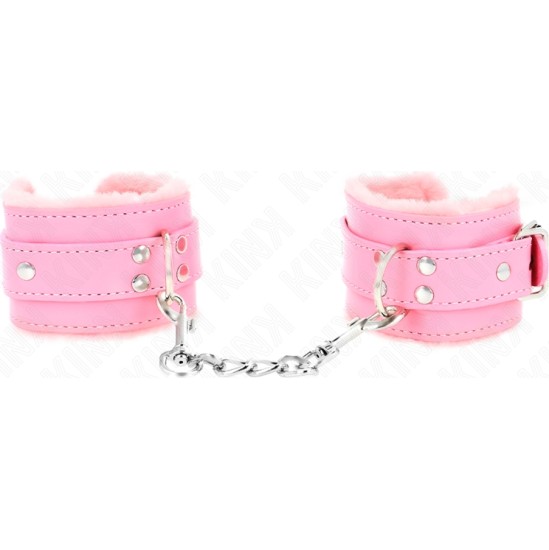 Kink Wrist Restraint KINK - FUR LINED WRIST RESTRAINTS PINK WITH PINK BELT ADJUSTABLE 17-29 CM X 6 CM