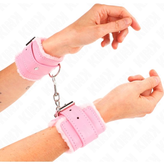 Kink Wrist Restraint KINK - FUR LINED WRIST RESTRAINTS PINK WITH PINK BELT ADJUSTABLE 17-29 CM X 6 CM