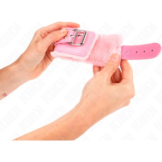 Kink Wrist Restraint KINK - FUR LINED WRIST RESTRAINTS PINK WITH PINK BELT ADJUSTABLE 17-29 CM X 6 CM