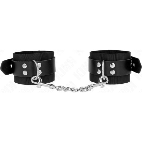 Kink Wrist Restraint KINK - NYLON WRIST RESTRAINTS BLACK WITH LEATHER BELT BLACK ADJUSTABLE 19-29 CM X 5.1 CM