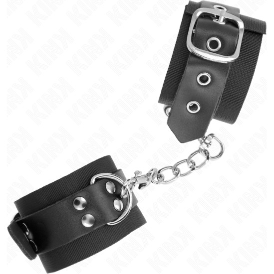 Kink Wrist Restraint KINK - NYLON WRIST RESTRAINTS BLACK WITH LEATHER BELT BLACK ADJUSTABLE 19-29 CM X 5.1 CM