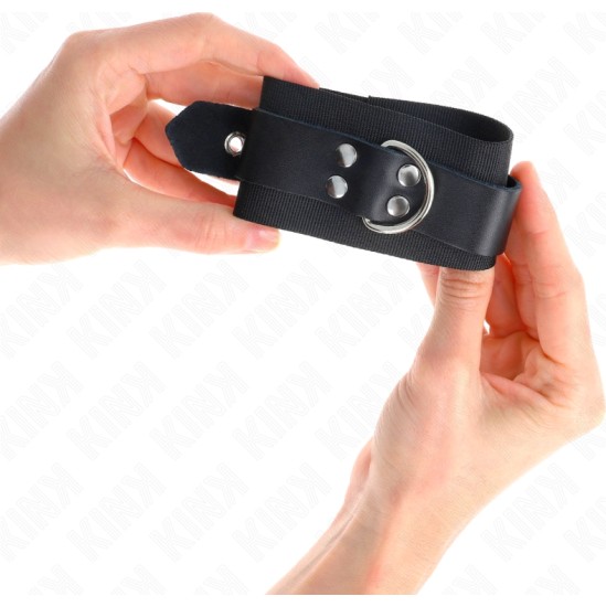 Kink Wrist Restraint KINK - NYLON WRIST RESTRAINTS BLACK WITH LEATHER BELT BLACK ADJUSTABLE 19-29 CM X 5.1 CM