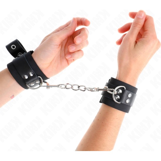 Kink Wrist Restraint KINK - NYLON WRIST RESTRAINTS BLACK WITH LEATHER BELT BLACK ADJUSTABLE 19-29 CM X 5.1 CM