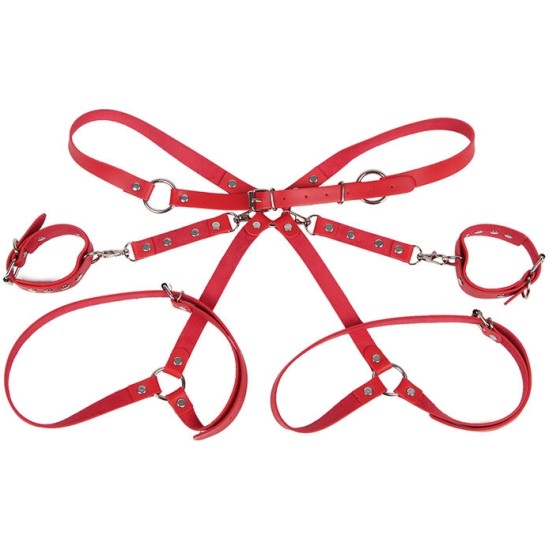 Subblime Fetish SUBBLIME - 953706 HANDCUFFS WITH BONDAGE BELT RED ONE SIZE