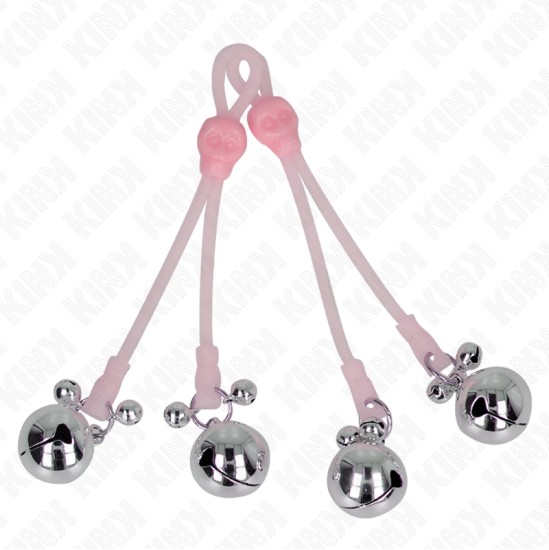 Kink Nipple Grip KINK - LUMINOUS SKULL NIPPLE CLAMPS WITH RING BELLS ADJUSTABLE PINK / SILVER