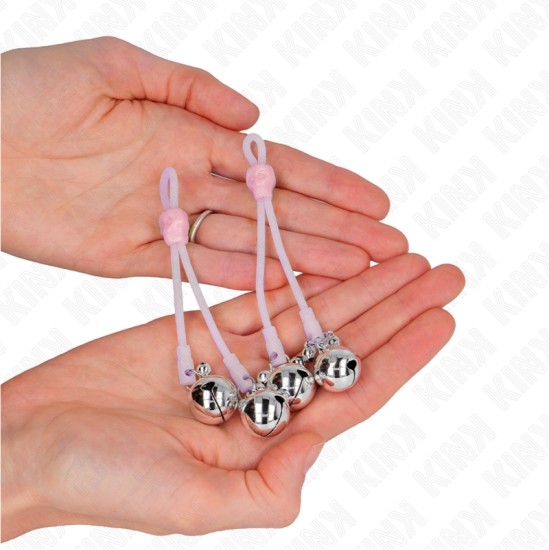 Kink Nipple Grip KINK - LUMINOUS SKULL NIPPLE CLAMPS WITH RING BELLS ADJUSTABLE PINK / SILVER