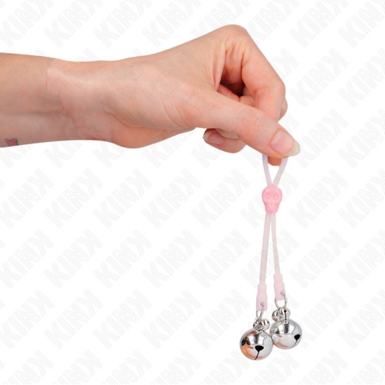 Kink Nipple Grip KINK - LUMINOUS SKULL NIPPLE CLAMPS WITH RING BELLS ADJUSTABLE PINK / SILVER