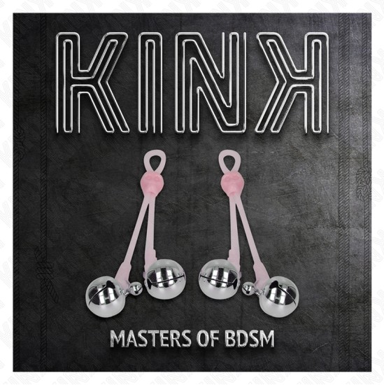 Kink Nipple Grip KINK - LUMINOUS SKULL NIPPLE CLAMPS WITH RING BELLS ADJUSTABLE PINK / SILVER