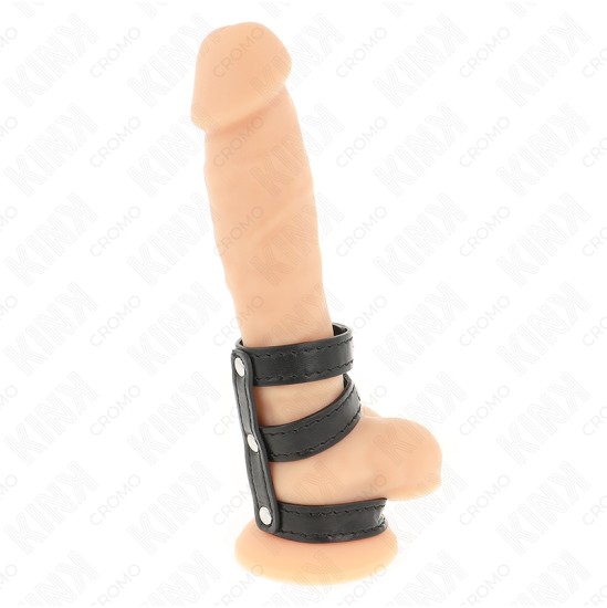 Kink Ring Power KINK - TRIPLE LEATHER PENIS RING WITH PRESSURE CLOSURE