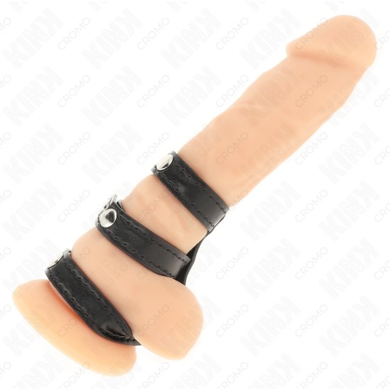 Kink Ring Power KINK - TRIPLE LEATHER PENIS RING WITH PRESSURE CLOSURE