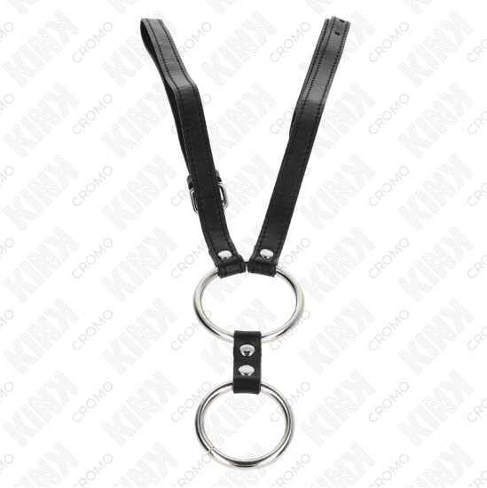 Kink Ring Power KINK - DOUBLE METAL PENIS RING 3.8 CM TO 5 CM WITH LEATHER BELT 112 CM