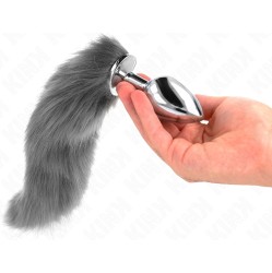 Kink Pleasure Plugs KINK - ANAL PLUG SIZE L 10 X 4 CM WITH SYNTHETIC TAIL 40 CM GREY AND WHITE