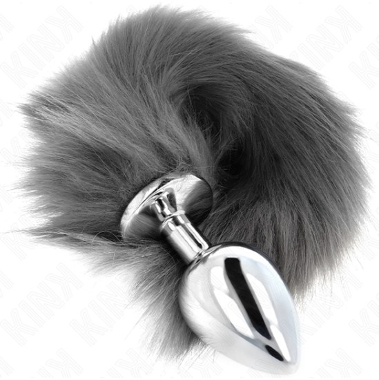 Kink Pleasure Plugs KINK - ANAL PLUG SIZE L 10 X 4 CM WITH SYNTHETIC TAIL 40 CM GREY AND WHITE
