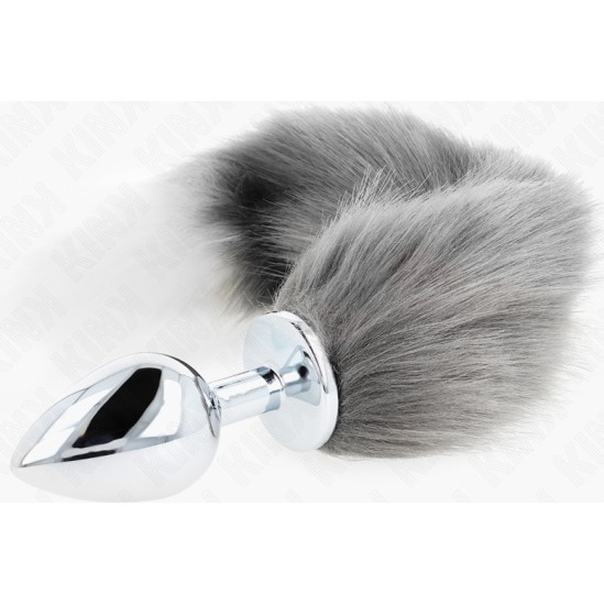 Kink Pleasure Plugs KINK - ANAL PLUG SIZE L 10 X 4 CM WITH SYNTHETIC TAIL 40 CM GREY AND WHITE