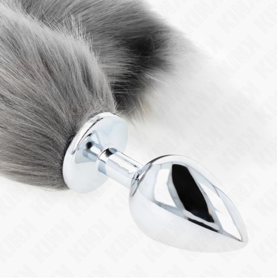 Kink Pleasure Plugs KINK - ANAL PLUG SIZE L 10 X 4 CM WITH SYNTHETIC TAIL 40 CM GREY AND WHITE