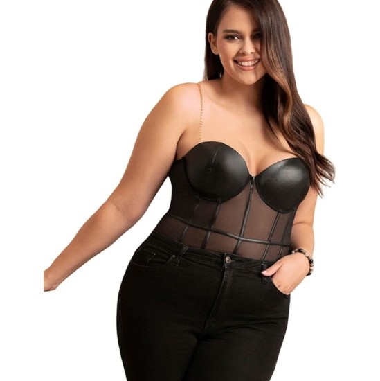 Subblime Bodies SUBBLIME - BLACK CHAIN SUSPENDERS BODYSUIT L/XL