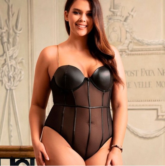 Subblime Bodies SUBBLIME - BLACK CHAIN SUSPENDERS BODYSUIT L/XL